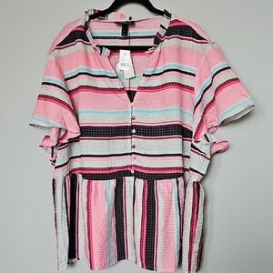 Lane Bryant Fun Colorful NWT Illusion Collection Flutter Sleeve Blouse size 26